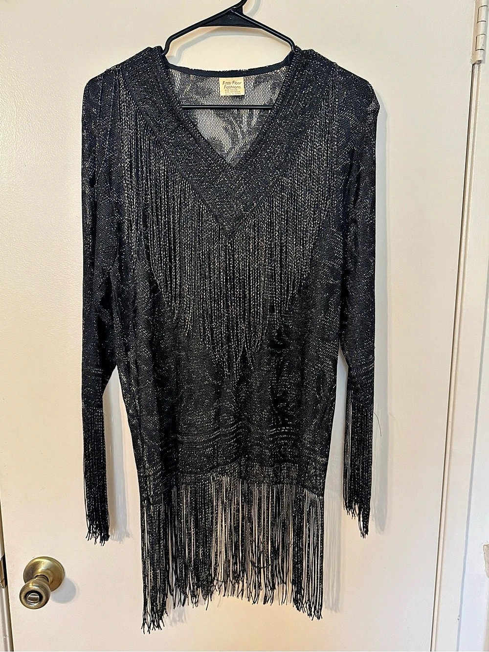 1970s Black Metallic Fringe Tunic